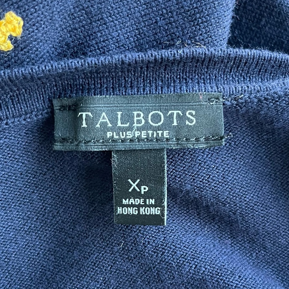 •Talbots• Cotton Blend French Phrases Cardigan - Size Xp - Picture 2 of 9